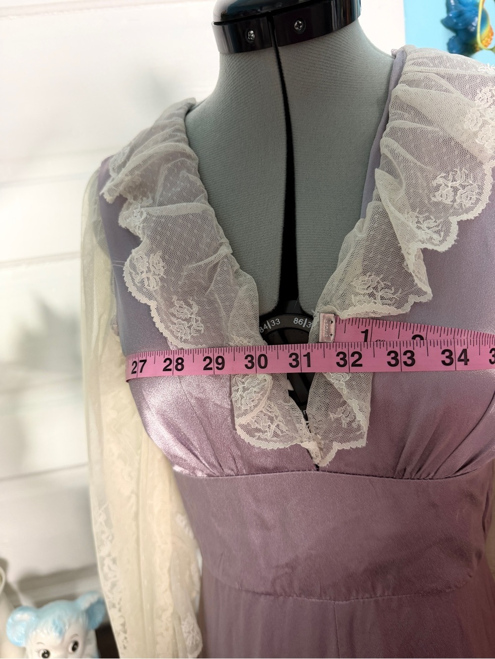 Gunne Sax by Jessica Purple/Ivory Liquid Satin Maxi,  5, altered to 7 - Picture 5 of 9